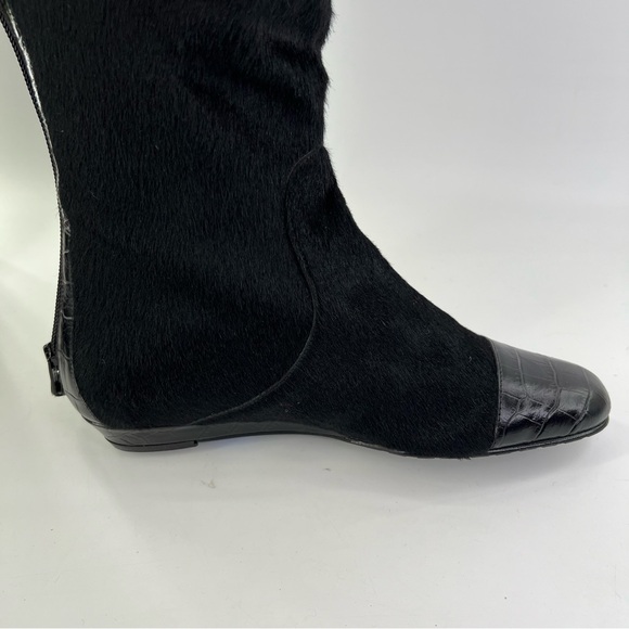 NWT Migliorini Calf Hair Boots Reptile Pattern Lace Up Back 7.5 Black Real Fur - Picture 2 of 12